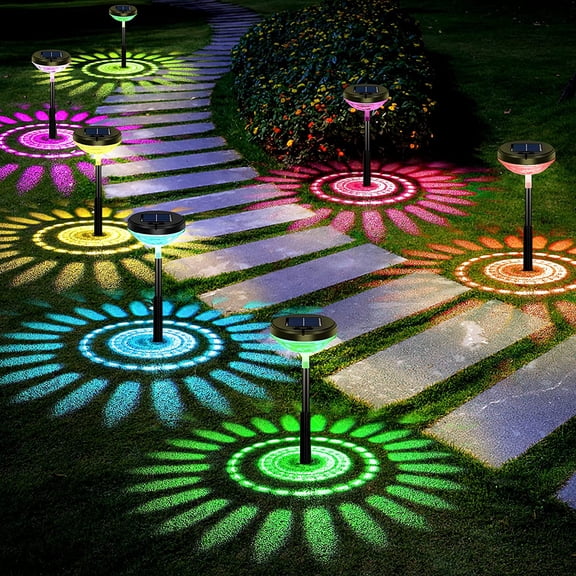 Bright Solar Pathway Lights 6 Pack,Color Changing+Warm White LED Outdoor,IP67 Waterproof Path Lights,Solar Powered Garden for Walkway Yard Backyard Lawn Landscape Decor