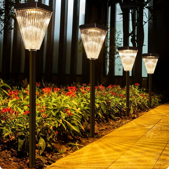 Bright Solar Pathway Lights Outdoor, Warm&Cool Solar Lights Outdoor, Pathway Landscape Lighting Waterproof, Auto On/Off Outdoor Light for Lawn Patio Walkway Garden Landscape
