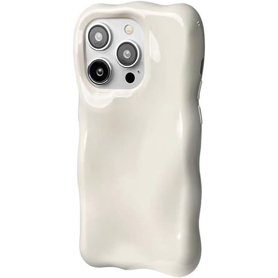 Bright Solid Color Curly Wave Soft TPU Case Compatible with iPhone Case (iPhone 14 Pro,White)