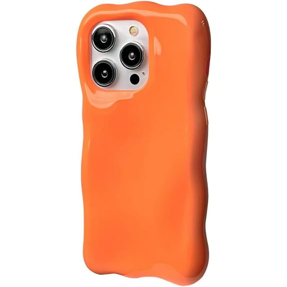 Bright Solid Color Curly Wave Soft TPU Case Compatible with iPhone Case (iPhone 15,Orange)