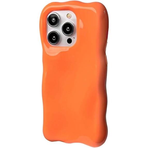 Bright Solid Color Curly Wave Soft TPU Case Compatible with iPhone Case (iPhone 15 Pro,Orange)