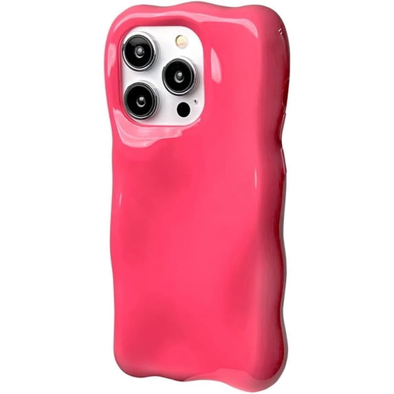 Bright Solid Color Curly Wave Soft TPU Case Compatible with iPhone Case (iPhone 15 Pro,Red)