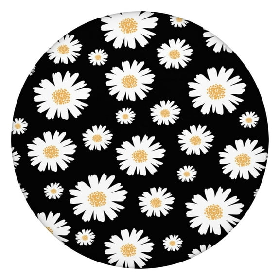 Bright Spring Daisy Round Tablecloth with Elastic Fit, Home and Outdoor Use, Fits 44-52 Inch Tables