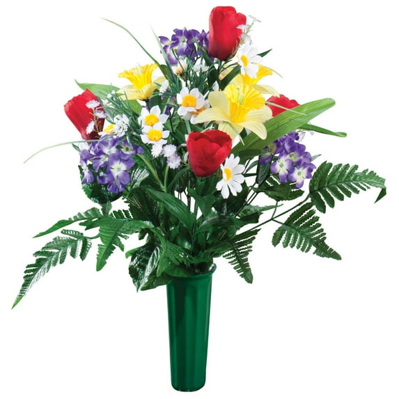 Bright Spring Memorial Bouquet by OakRidge™ -- Silk Floral Indoor/Outdoor Décor, 23” High
