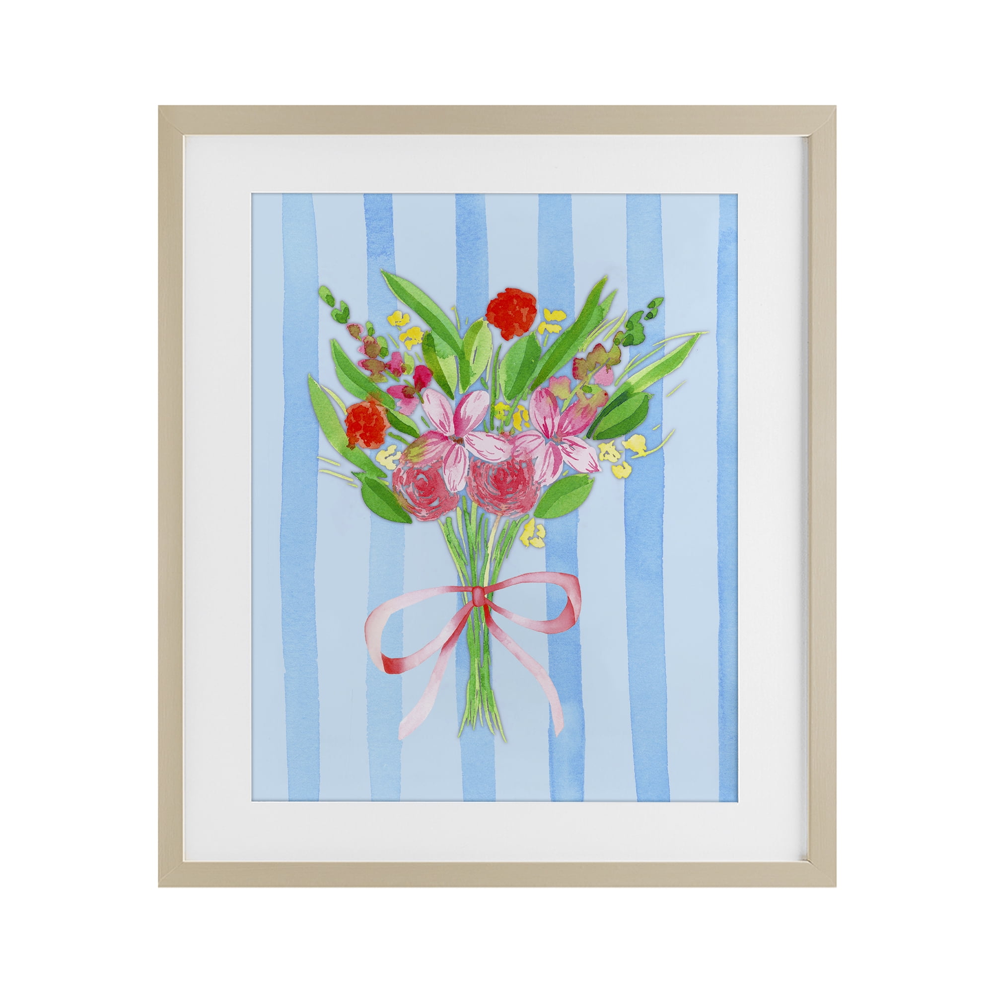 Bright Springy Bouquet Stripes Birch Framed Print Under Glass, design by Nina Jacobs