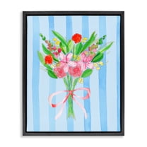 Bright Springy Bouquet Stripes Black Framed Floater Canvas Wall Art, design by Nina Jacobs