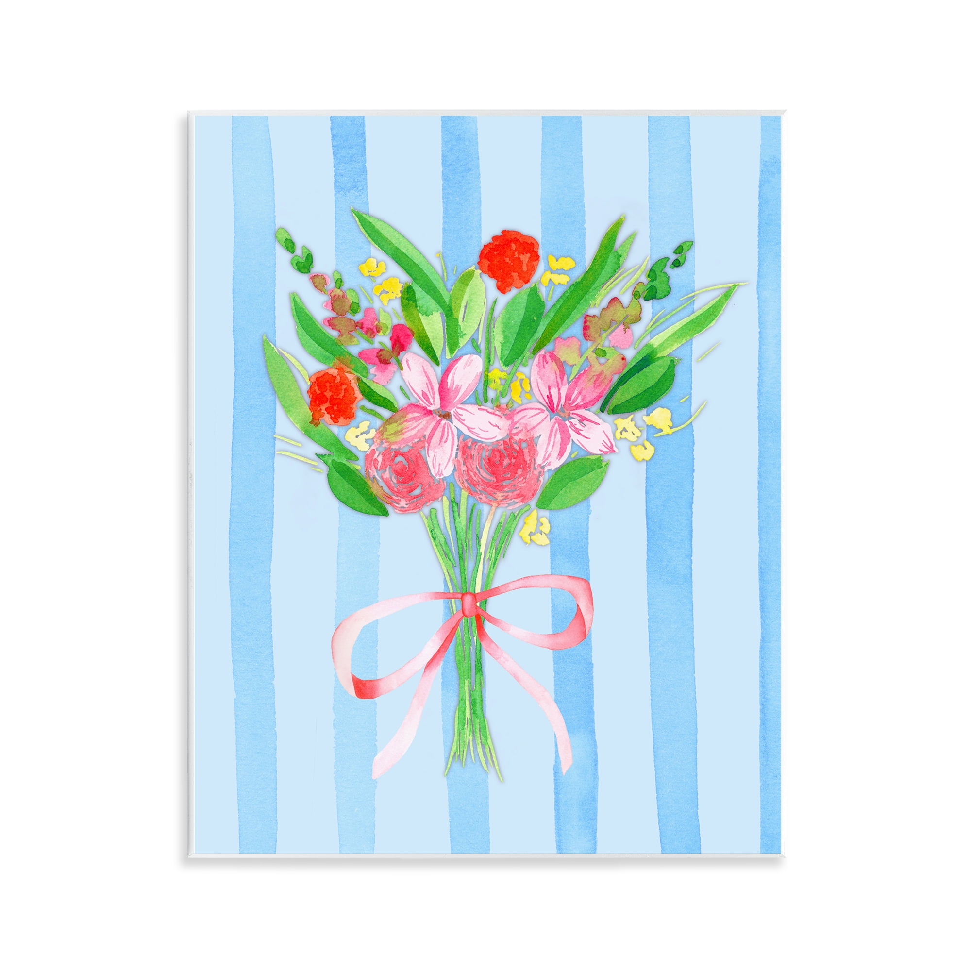 Bright Springy Bouquet Stripes Wall Plaque Art, design by Nina Jacobs