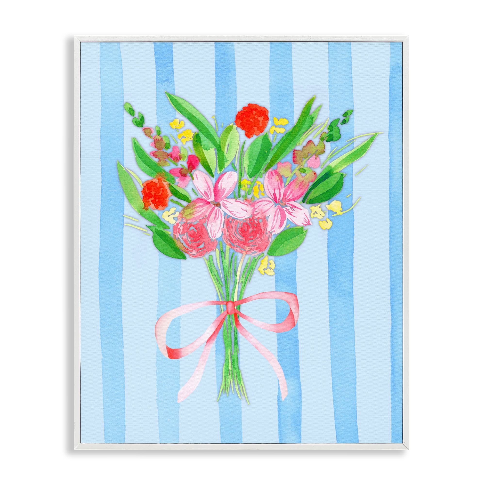 Bright Springy Bouquet Stripes White Framed Giclee Art, design by Nina Jacobs