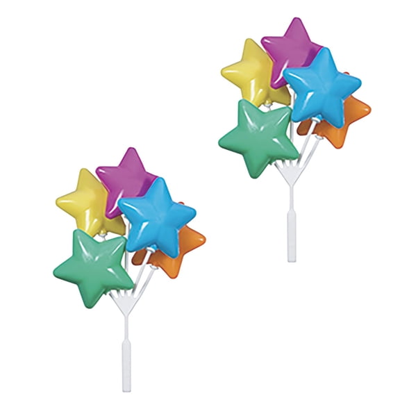 Bright Star Balloon Cluster Cake Picks 2 Pcs Primary Color Star Toppers