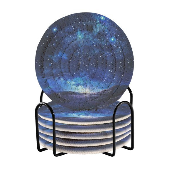 Bright Star in Sky Coasters with Holder for Coffee Table 6 Pcs Drink Coaster Sets Absorbent for Home Decor 4 inch