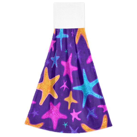 Bright Starfish Pattern Hand Towels 2 Pack Quick Dry Velvet Soft with Velcro Kitchen Bath 14x18in