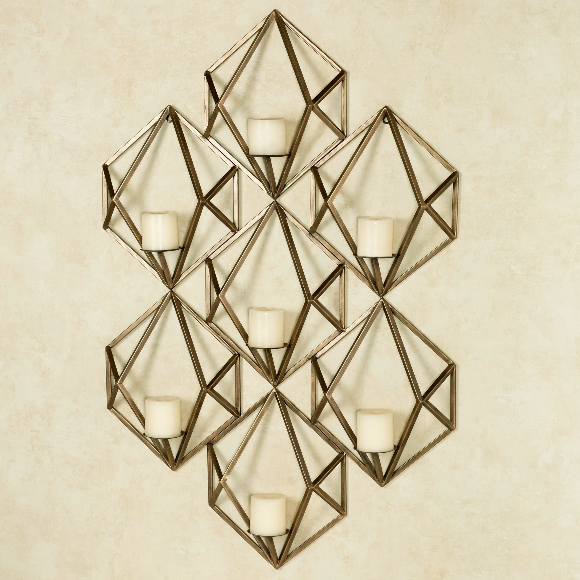 Antique Gold Geometric Metal Wall Candelabra 31" x 46"