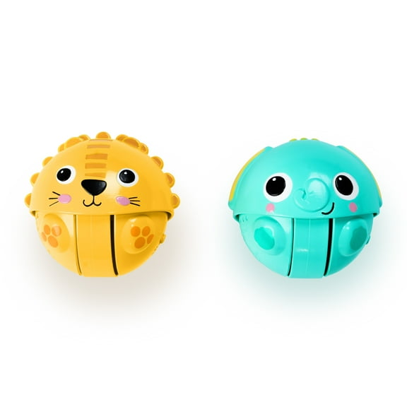 Bright Starts Giggables Roll & Chase Pals, Lion & Elephant, Unisex, Infant to Toddler 2-Pack