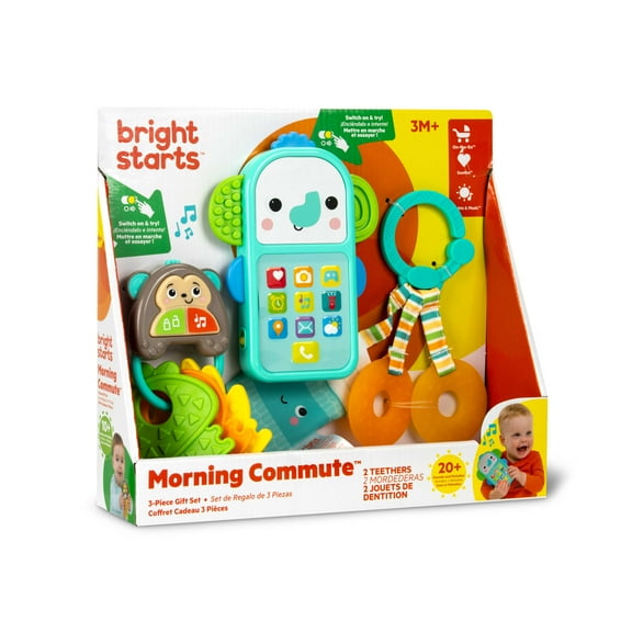 Bright Starts Morning Commute 3-Piece Baby Sensory Toy Gift Set, Unisex, Infant