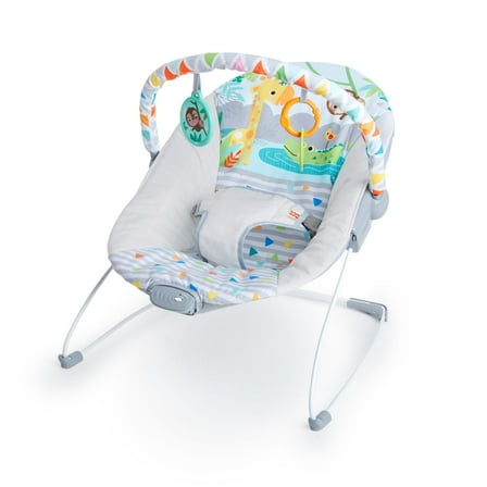 Bright Starts Vibrating Infant Baby Bouncer with Toy Bar, Safari Fun