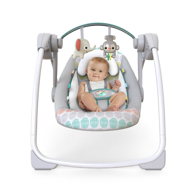 Bright Starts Whimsical Wild Portable Compact Baby Swing with Taggies