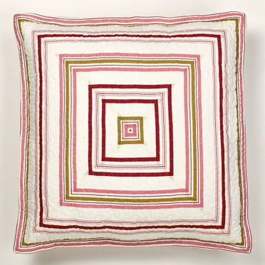 Bright Striped Butterfly Garden Coral Mauve Green Ivory Flanged European Sham