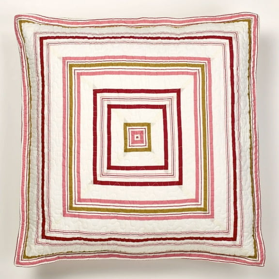 Bright Striped Butterfly Garden Coral Mauve Green Ivory Flanged European Sham