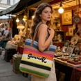 thumbnail image 1 of Bright Striped Woven Bag, Summer Crochet Tote Bag, Large Capacity Beach Pouch, Double Leather Handle Carrier, 13 Inch Lightweight Straw Bag for Travel and Vacation, 1 of 6
