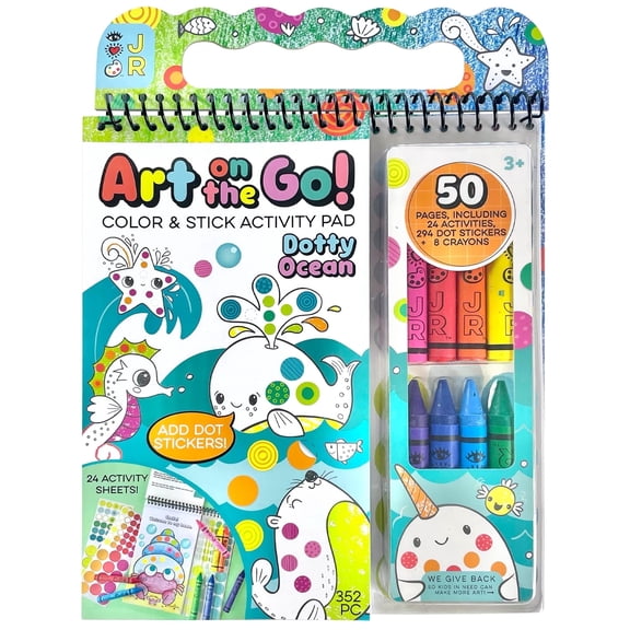 Bright Stripes Art on the Go Going Dotty Ocean Theme Travel Kit for Kids, Coloring Set with Crayons, Stickers and Activity Book, Ages 3+