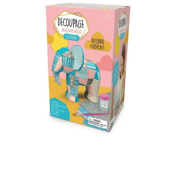 Bright Stripes Decoupage Animals Elephant - Ceramic Decorating Kit for Kids