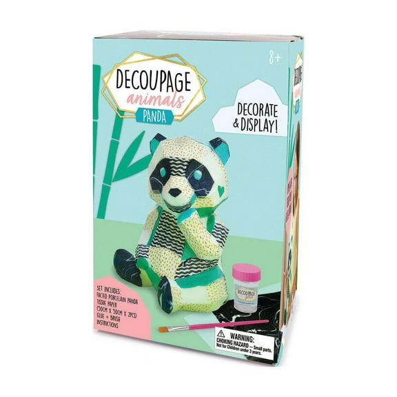 Bright Stripes Decoupage Animals Panda - Ceramic Decorating Kit for Kids