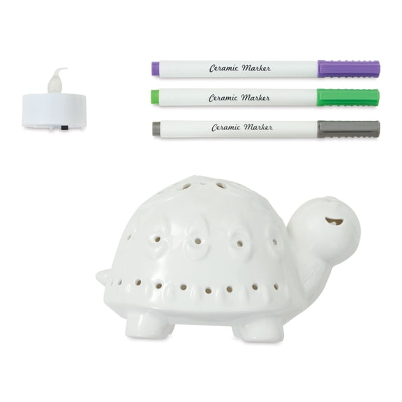 Bright Stripes LED Candle Critters Turtle - Light Up Ceramic Decorating Art & Craft Kit (5 Pieces)