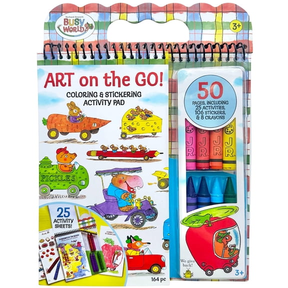 Bright Stripes Richard Scary Busy World Art on The Go Travel Coloring Kit for Kids Ages 3+ | Coloring Sticker Activity Set with Crayons | Screen-Free Creative Fun for Toddlers Young Children