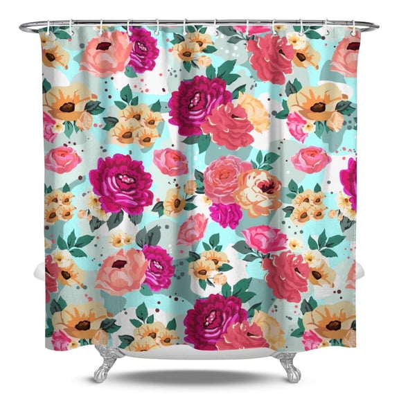 Bright Summer Floral Shower Curtain, Colorful Spring Garden Bathroom Decor 84x72 Inch Quick-Dry Waterproof