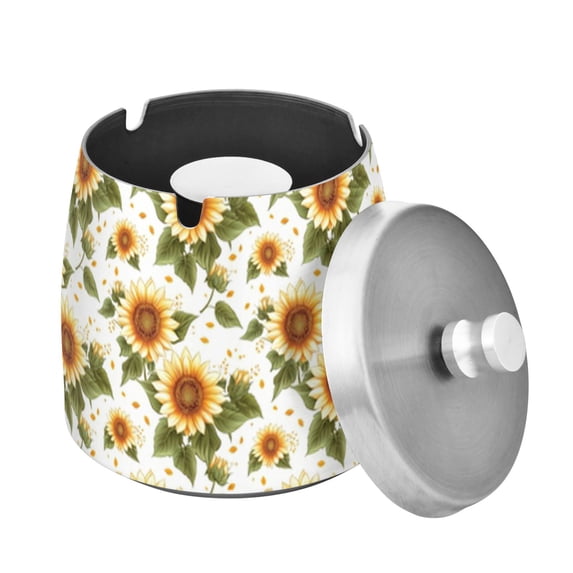 Bright Sunflower Ashtray with Lid Outdoor for Patio Stainless Steel Cigar Ashtray Odorless Smokeless for Home Office Balcony