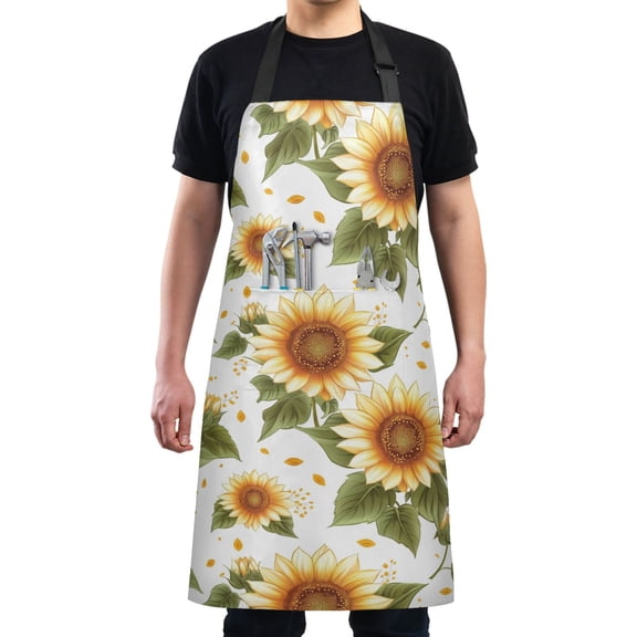 Bright Sunflower Chef Kitchen Apron with Pockets for Women Waterproof Aprons for Cooking Baking