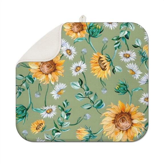 Bright Sunflower Dish Drying Mat for Kitchen Sink Microfiber Pad Foldable Absorbent Counter Rack 16x18 Inch