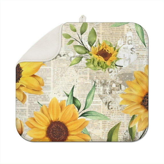 Bright Sunflower Dish Drying Mat for Sink Area Microfiber Floral Pad Foldable Absorbent Kitchen Rack Mat 16x18 Inch