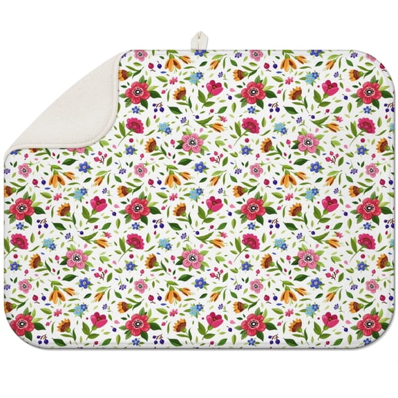 Bright Sunflower Dish Mat for Kitchen, 18x24 Inch Microfiber Surface, Foldable Absorbent Pad for Drying Dishes or Cups