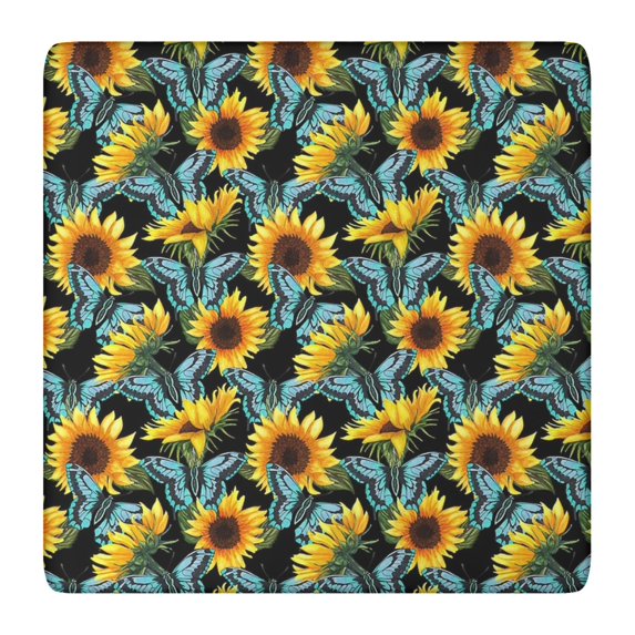 Bright Sunflower Print Tablecloth with Elastic Edge, Durable Polyester for Kitchen, Dining Room, or Garden, 36x36 Inch