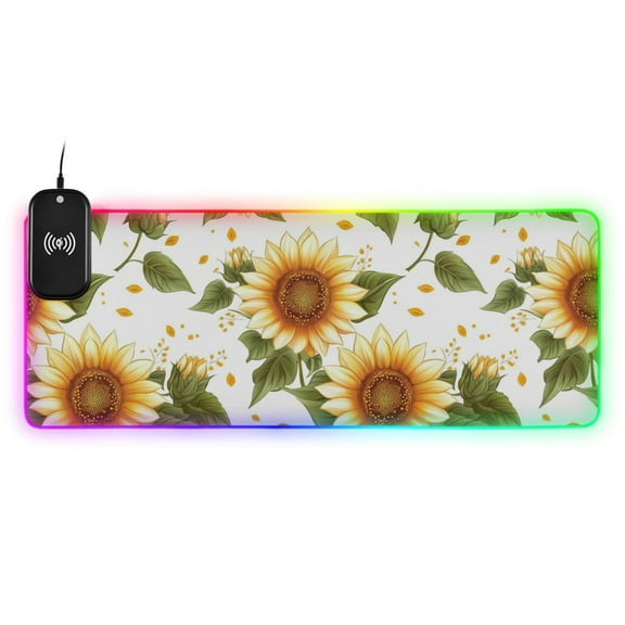 Bright Sunflower Wireless Charging RGB Gaming Mouse Pad Large Keyboard Mat Rubber Base 13 Light Modes