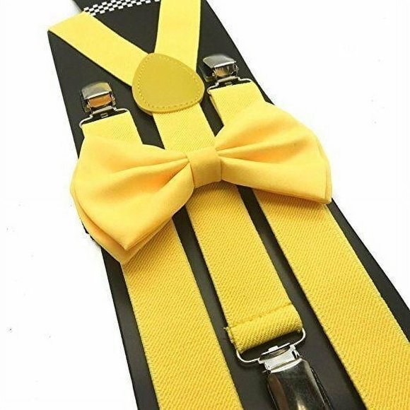 Bright Sunny Yellow Suspender and Bowtie Set Wedding Prom Suspenders Adult - New with box/tags