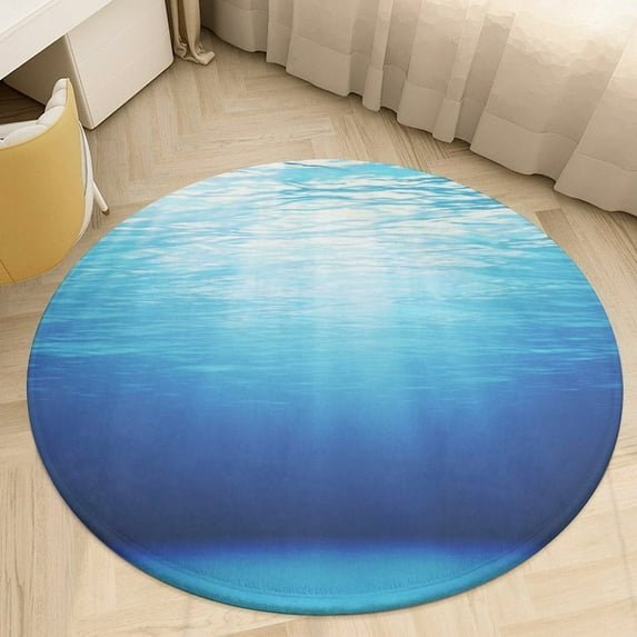 Bright Sunshine Through Deep Blue Sea Floral Medallion Round Rug - Small Round Area Rug, Soft Non-Slip Machine Washable Bedroom Mat Indoor Accent Entry Carpet for Office Desk Dorm Hallway