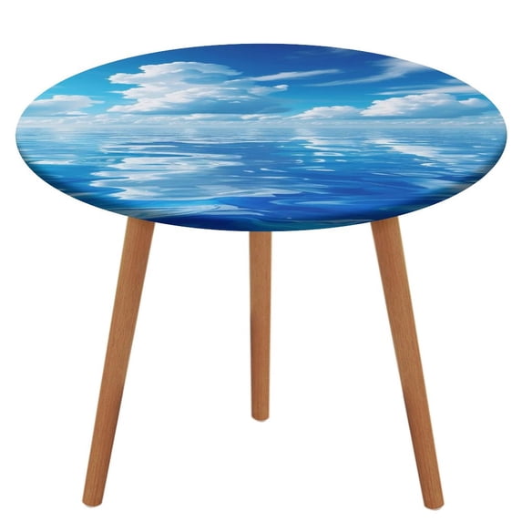 Bright Sunshine Through Deep Blue Sea Round Fitted Tablecloth with Elastic Edged & Backing, Round Table Cover for Indoor Outdoor Patio Use Fits Tables Up to 40" - 54" Diameter