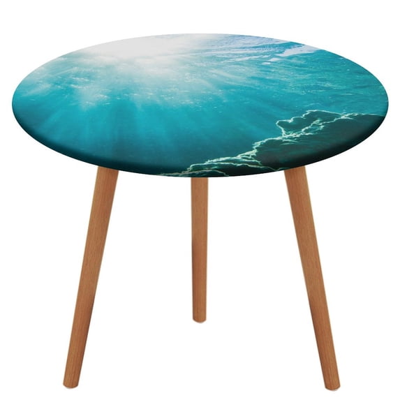 Bright Sunshine Through Deep Blue Sea Round Fitted Tablecloth with Elastic Edged & Backing, Round Table Cover for Indoor Outdoor Patio Use Fits Tables Up to 40" - 54" Diameter