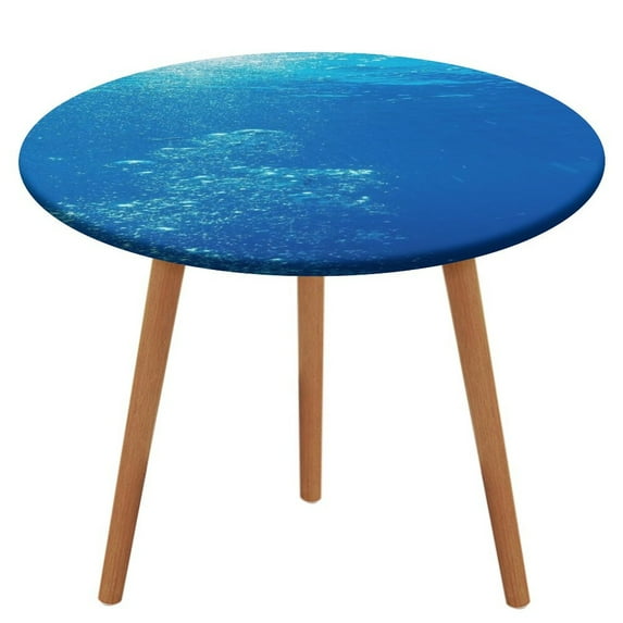 Bright Sunshine Through Deep Blue Sea Round Fitted Tablecloth with Flannel Backing Elastic Table Cloth Waterproof Oil-Proof Plastic Table Cover Table Up 40"-54" Diameter)