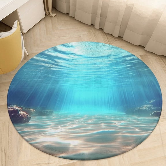 Bright Sunshine Through Deep Blue Sea Round Rugs -Washable Non-Slip Small Round Area Rug Throw Soft Circle Rugs for Bedroom, Modern Print Indoor Carpet for Entryway Sofa Living Room