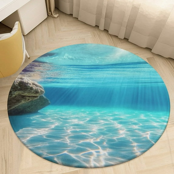 Bright Sunshine Through Deep Blue Sea Round Rugs -Washable Non-Slip Small Round Area Rug Throw Soft Circle Rugs for Bedroom, Modern Print Indoor Carpet for Entryway Sofa Living Room