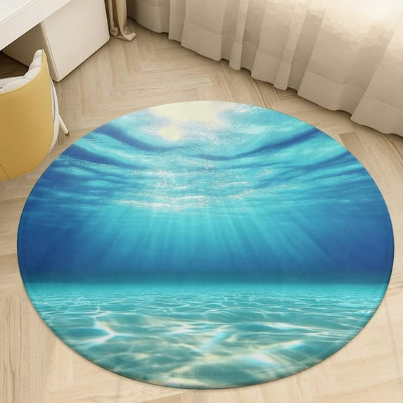 Bright Sunshine Through Deep Blue Sea Round Small Area Rug, Print Non Slip Washable Floor Mat, Soft Throw Rug for Living Room, Powder Room Entryway, Bathroom, Bedside
