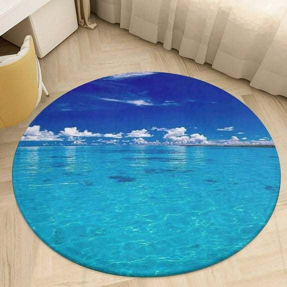 Bright Sunshine Through Deep Blue Sea Soft Bedroom Round Area Rug, Washable Cute Nursery Circle Throw Mat, Non-Slip Contemporary Small Low Pile Floor Carpet for Dorm Bedside