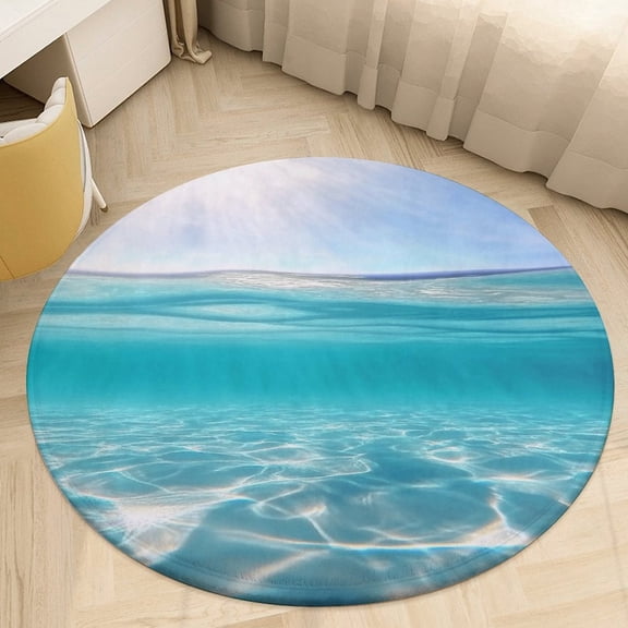 Bright Sunshine Through Deep Blue Sea Soft Bedroom Round Area Rug, Washable Cute Nursery Circle Throw Mat, Non-Slip Contemporary Small Low Pile Floor Carpet for Dorm Bedside