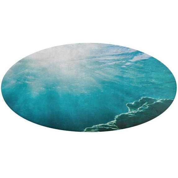 Bright Sunshine Through Deep Blue Sea Washable Round Rug -Circle Area Rugs for Nursery Bedroom, Vintage Non Slip Non Shedding Low Pile Carpet for Living Room Coffee Table Entryway