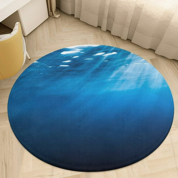 Bright Sunshine Through Deep Blue Sea Washable Round Rug -Circle Area Rugs for Nursery Bedroom, Vintage Non Slip Non Shedding Low Pile Carpet for Living Room Coffee Table Entryway