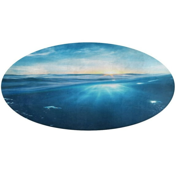 Bright Sunshine Through Deep Blue Sea Washable Round Rug -Circle Area Rugs for Nursery Bedroom, Vintage Non Slip Non Shedding Low Pile Carpet for Living Room Coffee Table Entryway