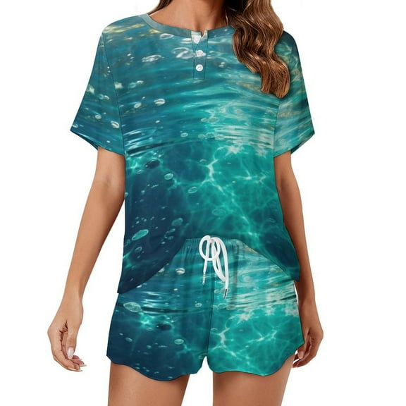 Bright Sunshine Through Deep Blue Sea 2 Pack Women’s Pajama Set Print Sleepwear And Shorts Y2k Loungewear Sets S-5XL